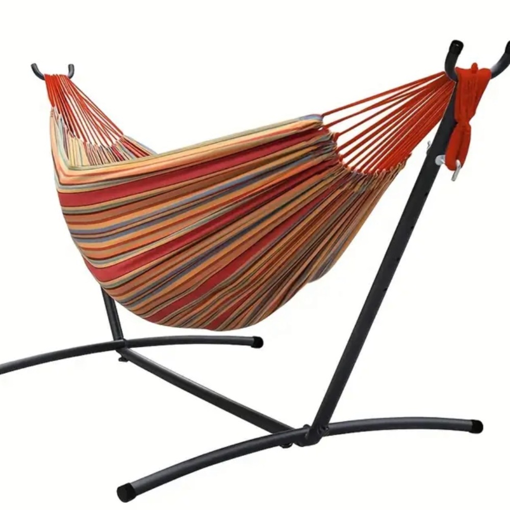 Striped Red and Yellow Hammock with Stand